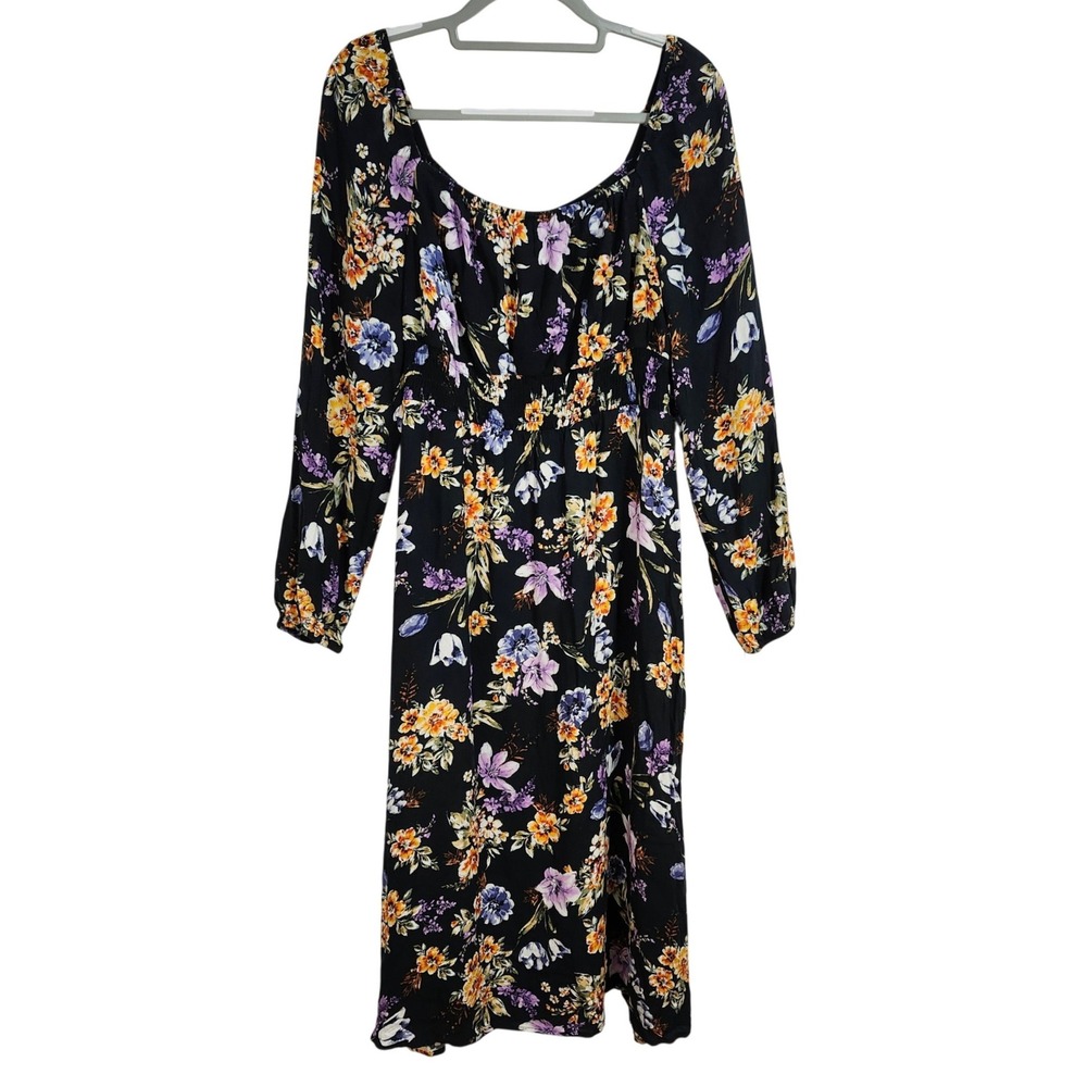 New BCX Floral Midi Dress Juniors XL Long‎ Sleeve Smocked Waist Cottagecore